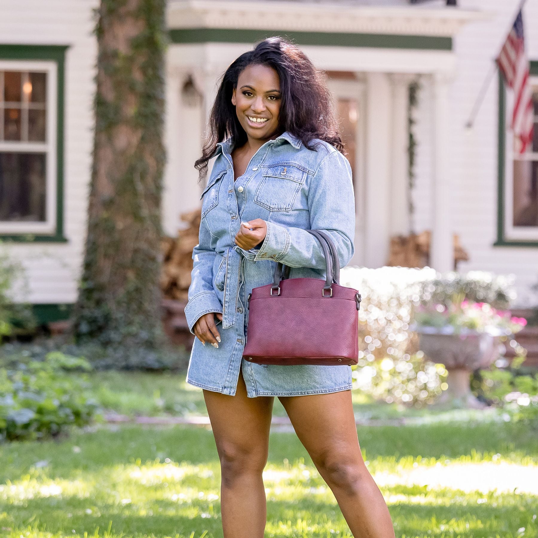 Burgundy skirt purse sale