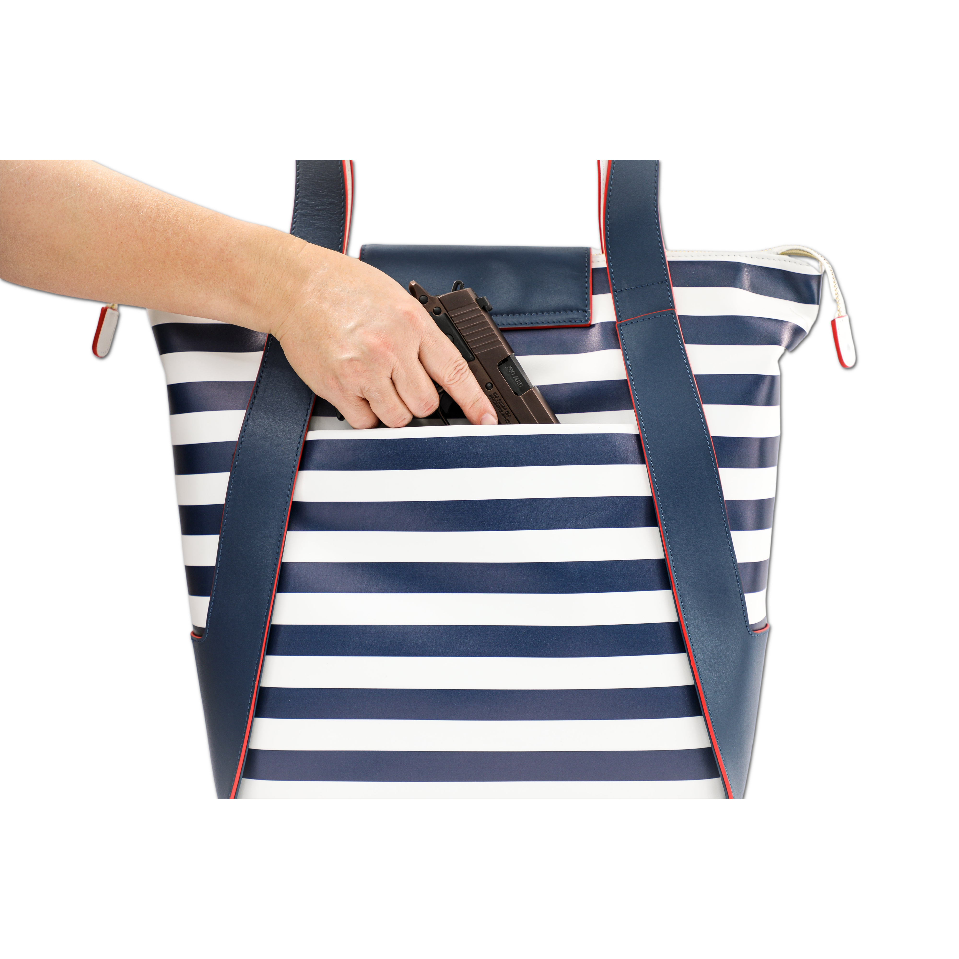 Ladies' Concealed-Carry Tote | Annie Laptop Bag | GunGoddess Navy/White