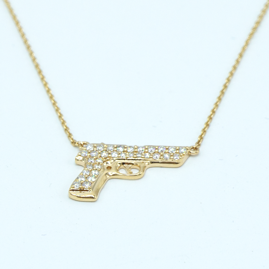Stainless Steel Gun Pendant Silver Gold Black Tone with Necklace –  FabJewels 4less